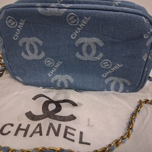 CHANEL Denim Bag with Gold Chain/VIP Make Up Bag BEAUTÉ